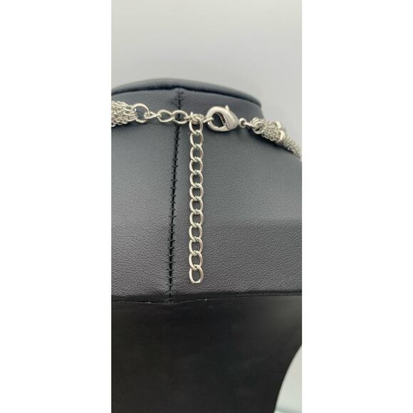 Silver Tone Double Layered Mesh Chain Mail Ball Bead Station Necklace - Picture 6 of 6